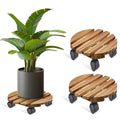 Wooden Plant Caddy Stand 2-Pack 360 Rotating Casters V178-66995