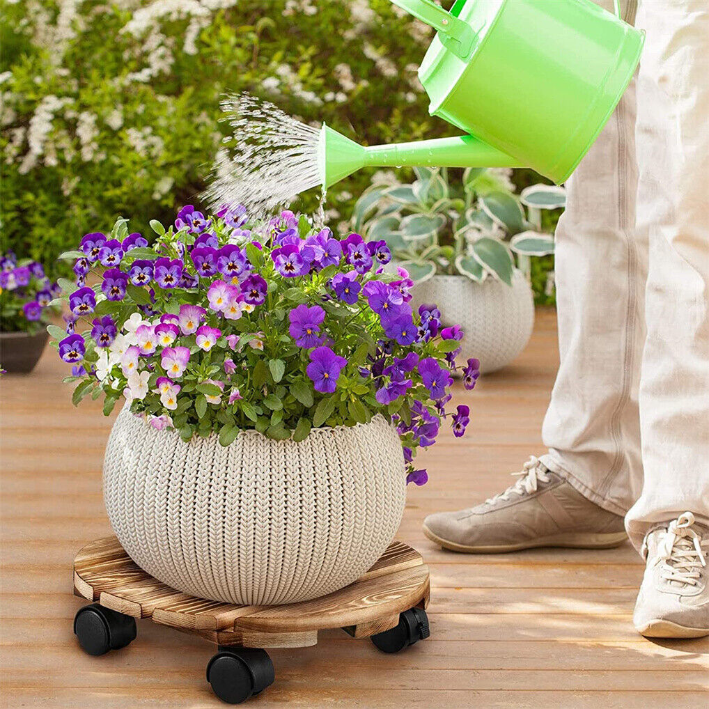 Wooden Plant Caddy Stand 2-Pack 360 Rotating Casters V178-66995
