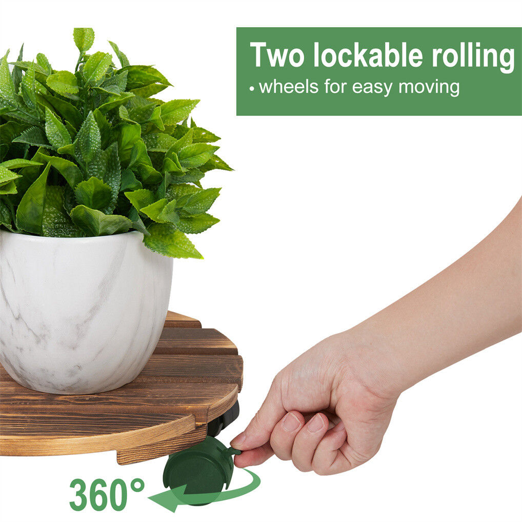 Wooden Plant Caddy Stand 2-Pack 360 Rotating Casters V178-66995
