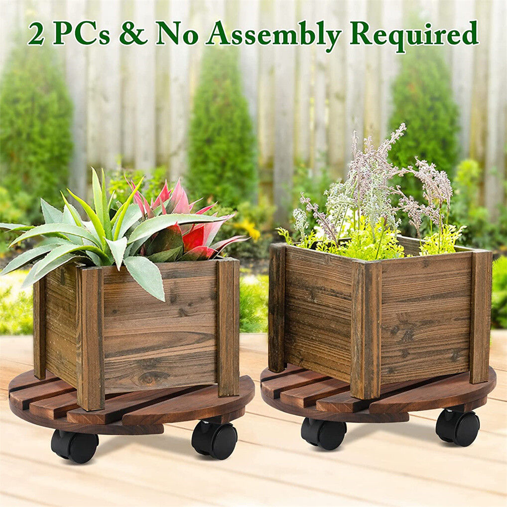 Wooden Plant Caddy Stand 2-Pack 360 Rotating Casters V178-66995