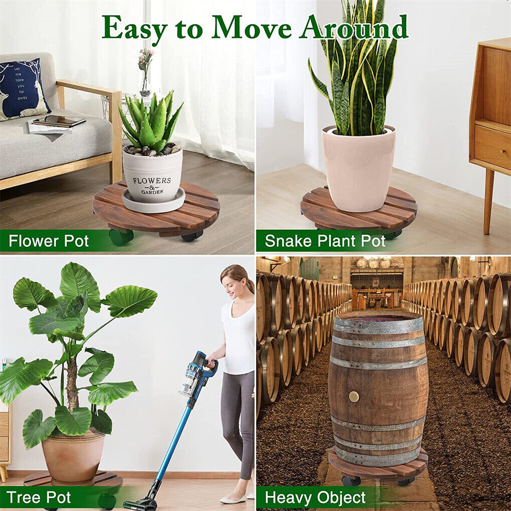 Wooden Plant Caddy Stand 2-Pack 360 Rotating Casters V178-66995