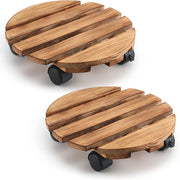 Wooden Plant Caddy Stand 2-Pack 360 Rotating Casters V178-66995