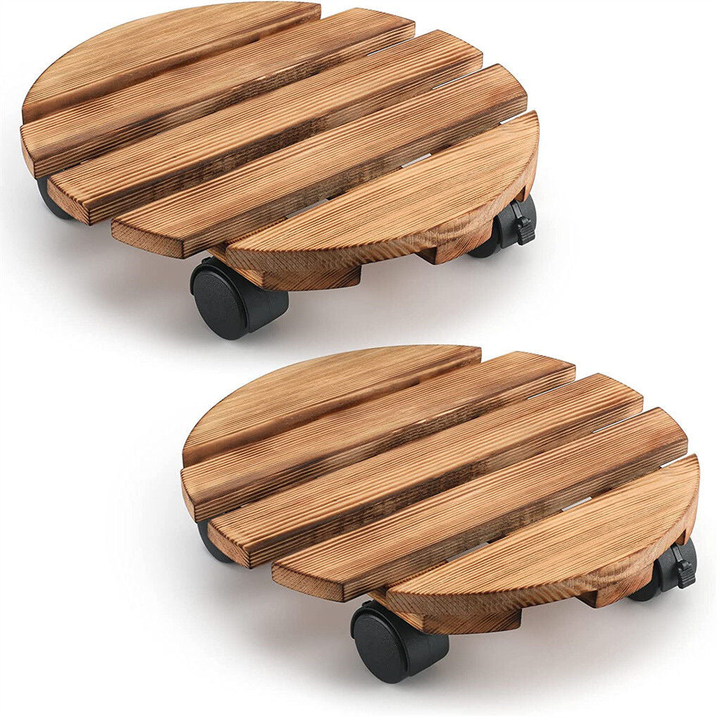 Wooden Plant Caddy Stand 2-Pack 360 Rotating Casters V178-66995