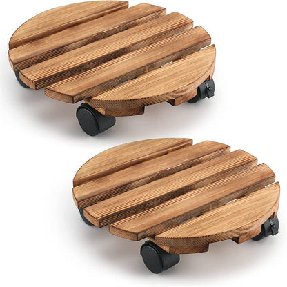 Wooden Plant Caddy Stand 2-Pack 360 Rotating Casters V178-66995