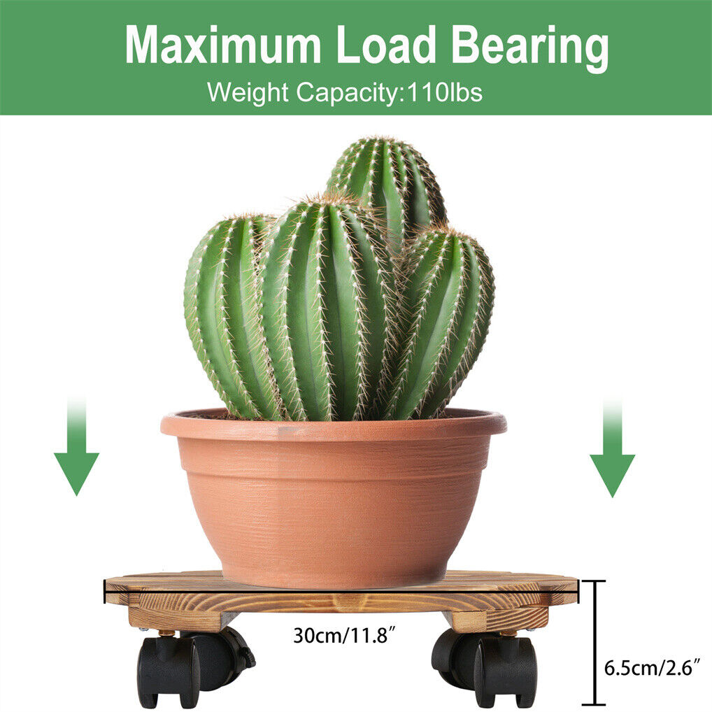 Wooden Plant Caddy Stand 2-Pack 360 Rotating Casters V178-66995