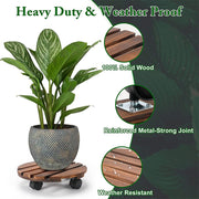 Wooden Plant Caddy Stand 2-Pack 360 Rotating Casters V178-66995