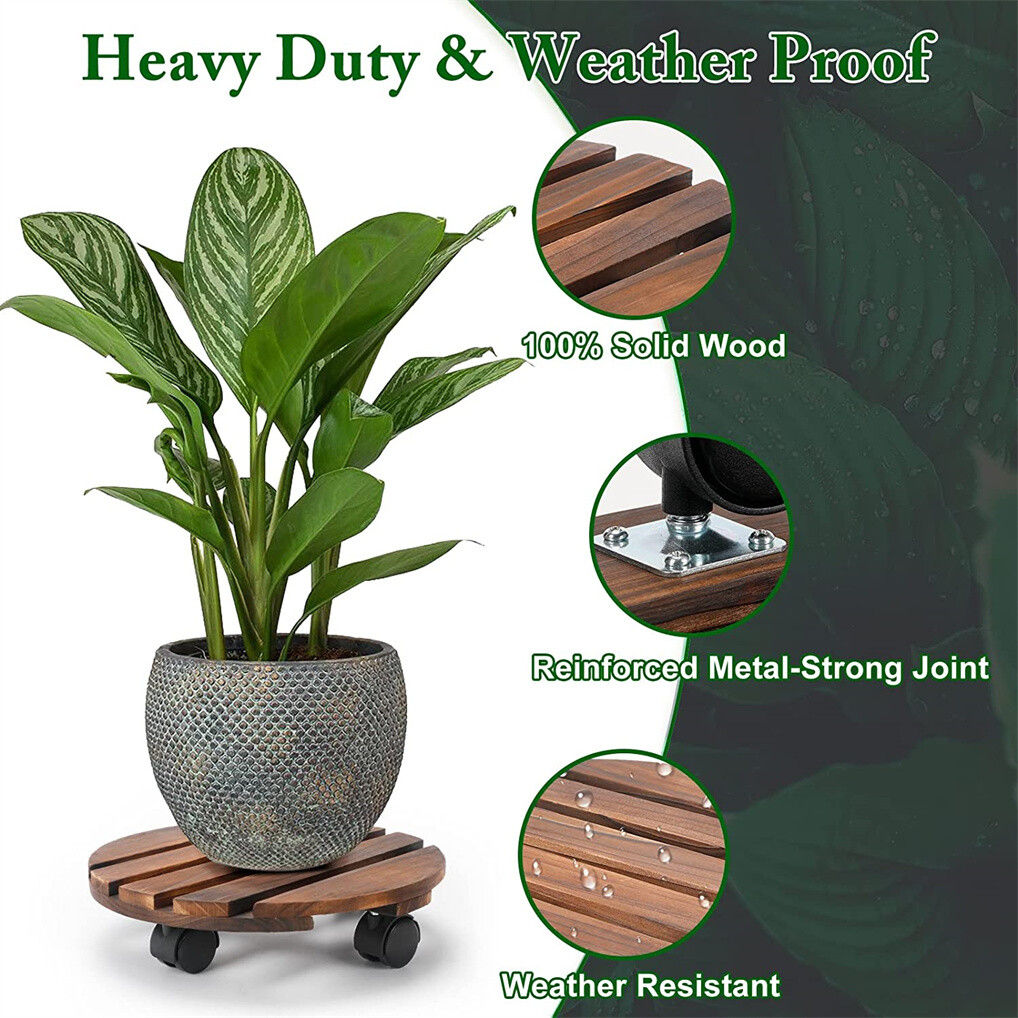 Wooden Plant Caddy Stand 2-Pack 360 Rotating Casters V178-66995