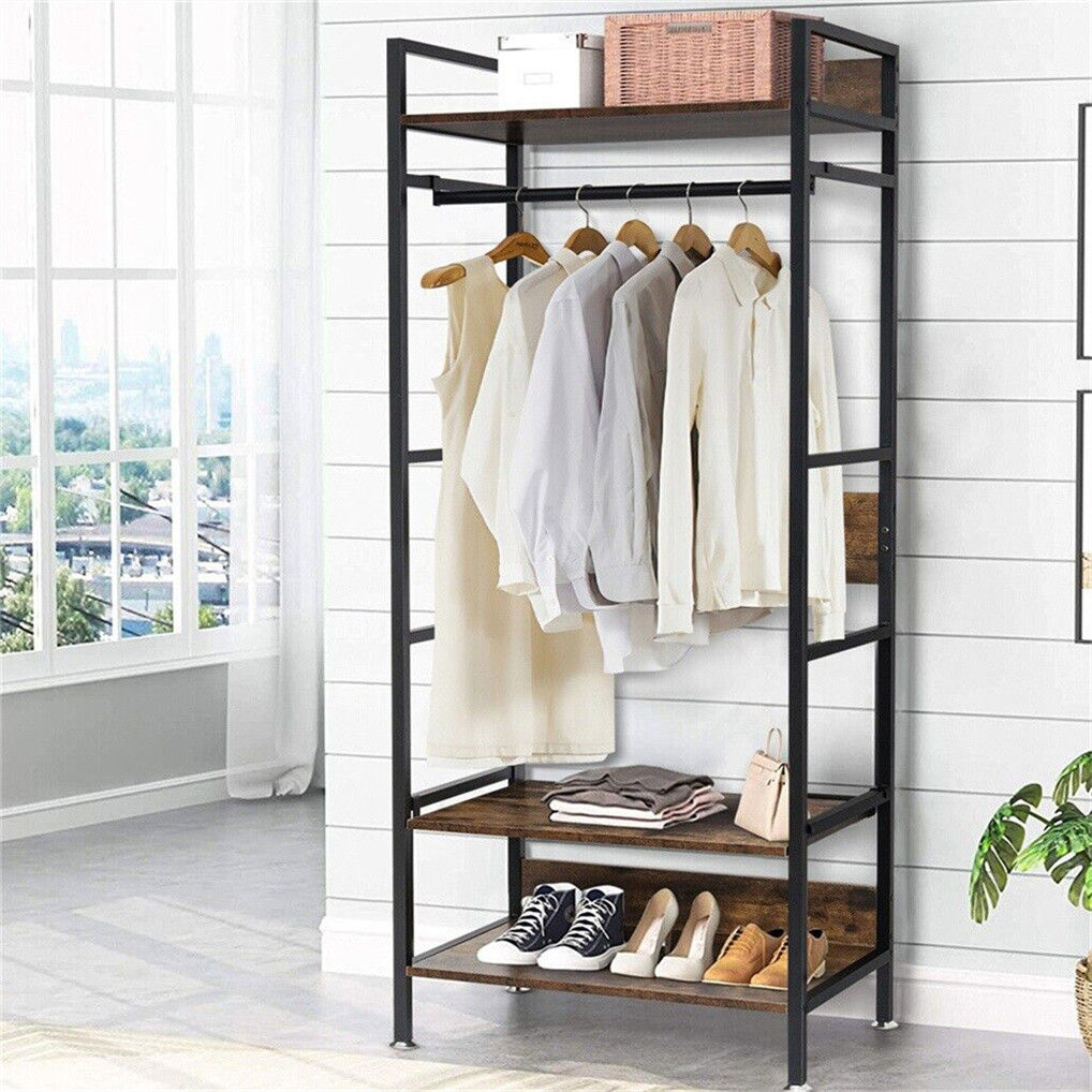 Heavy Duty Clothes Rack 3 Tiers MDF & Metal Iron Rail V178-66998