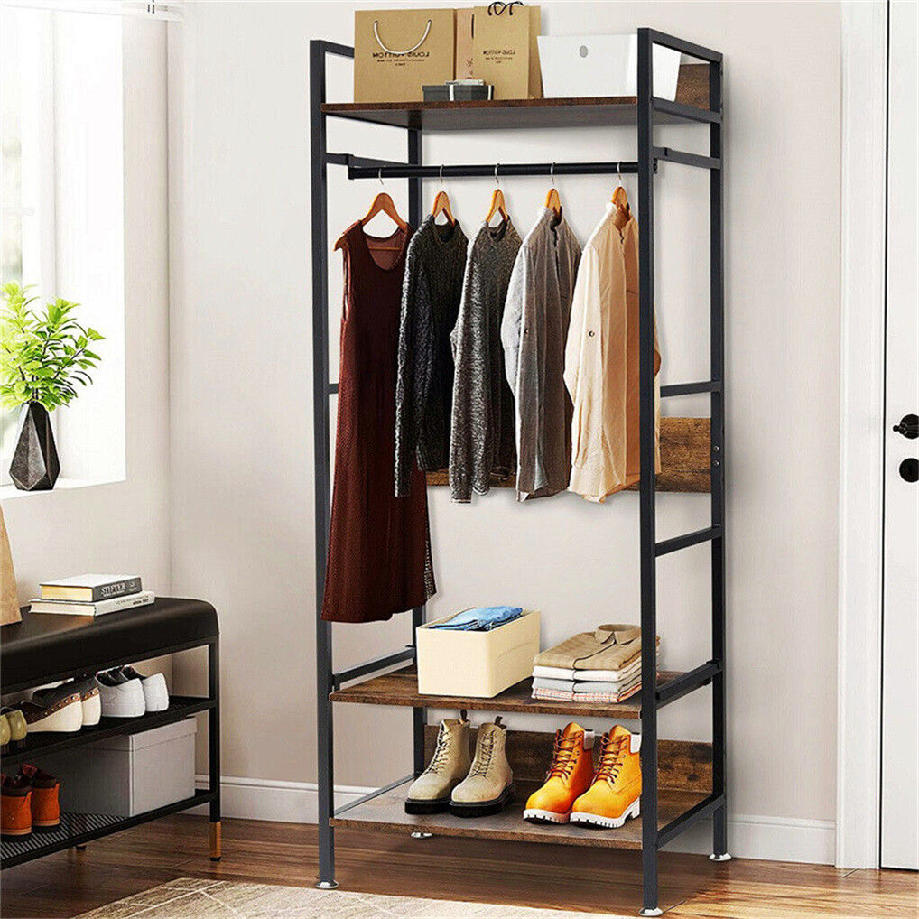 Heavy Duty Clothes Rack 3 Tiers MDF & Metal Iron Rail V178-66998