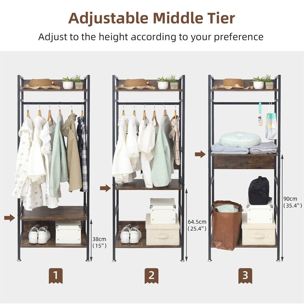 Heavy Duty Clothes Rack 3 Tiers MDF & Metal Iron Rail V178-66998