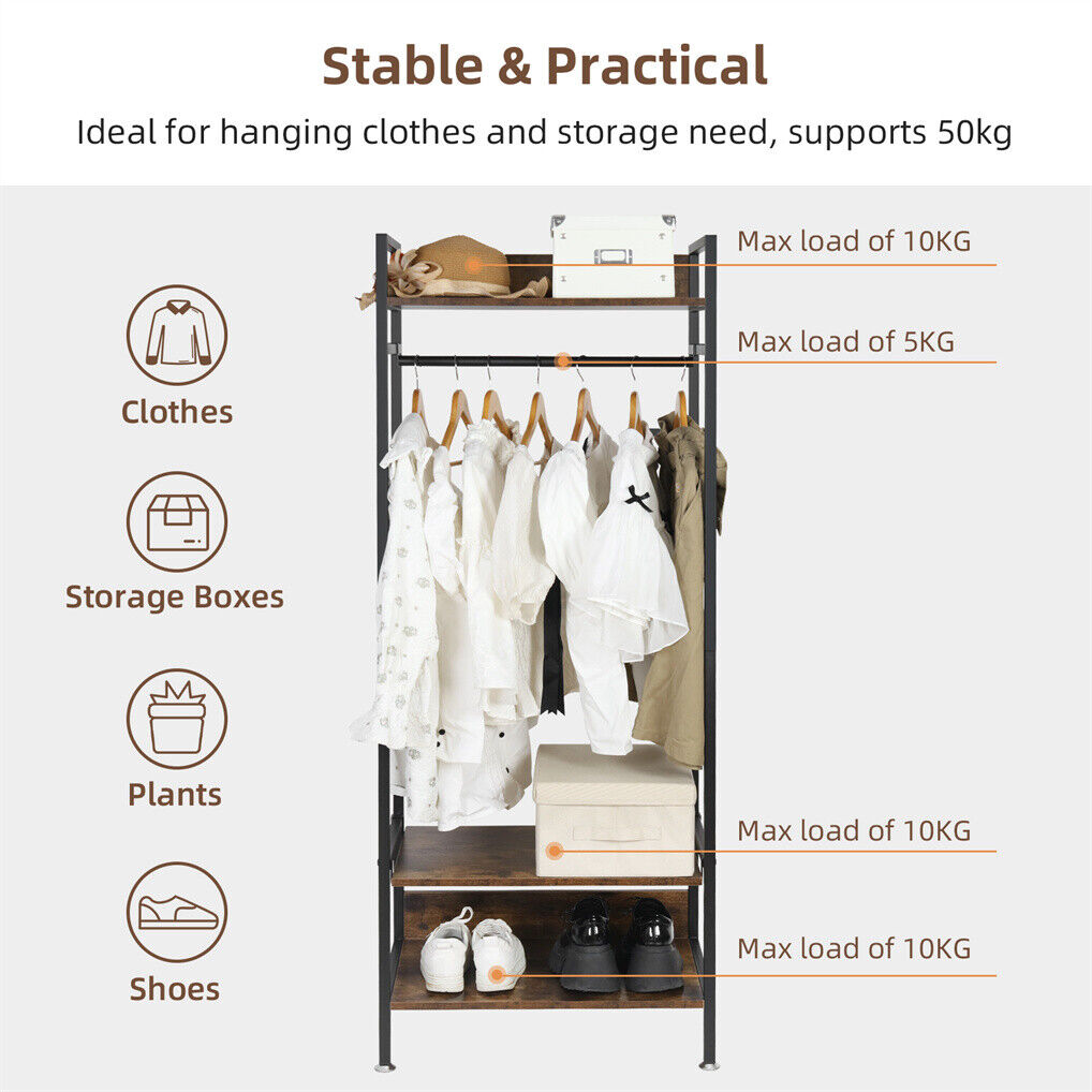 Heavy Duty Clothes Rack 3 Tiers MDF & Metal Iron Rail V178-66998