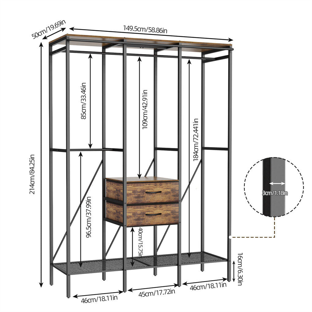 XXL Heavy Duty Wardrobe Closet w/ Shelf, Drawer & Rack V178-66999