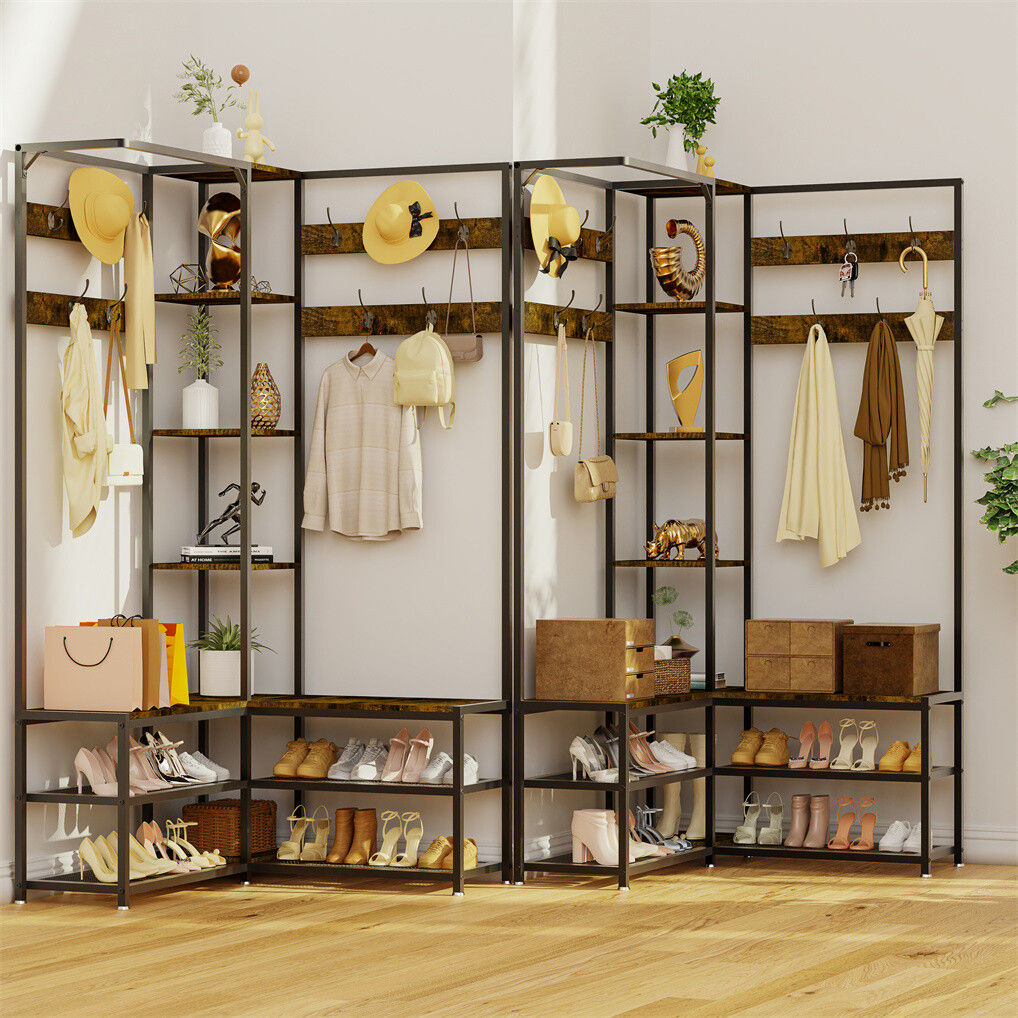 Corner Coat Stand with Shoe Bench Metal & MDF Organizer V178-67000