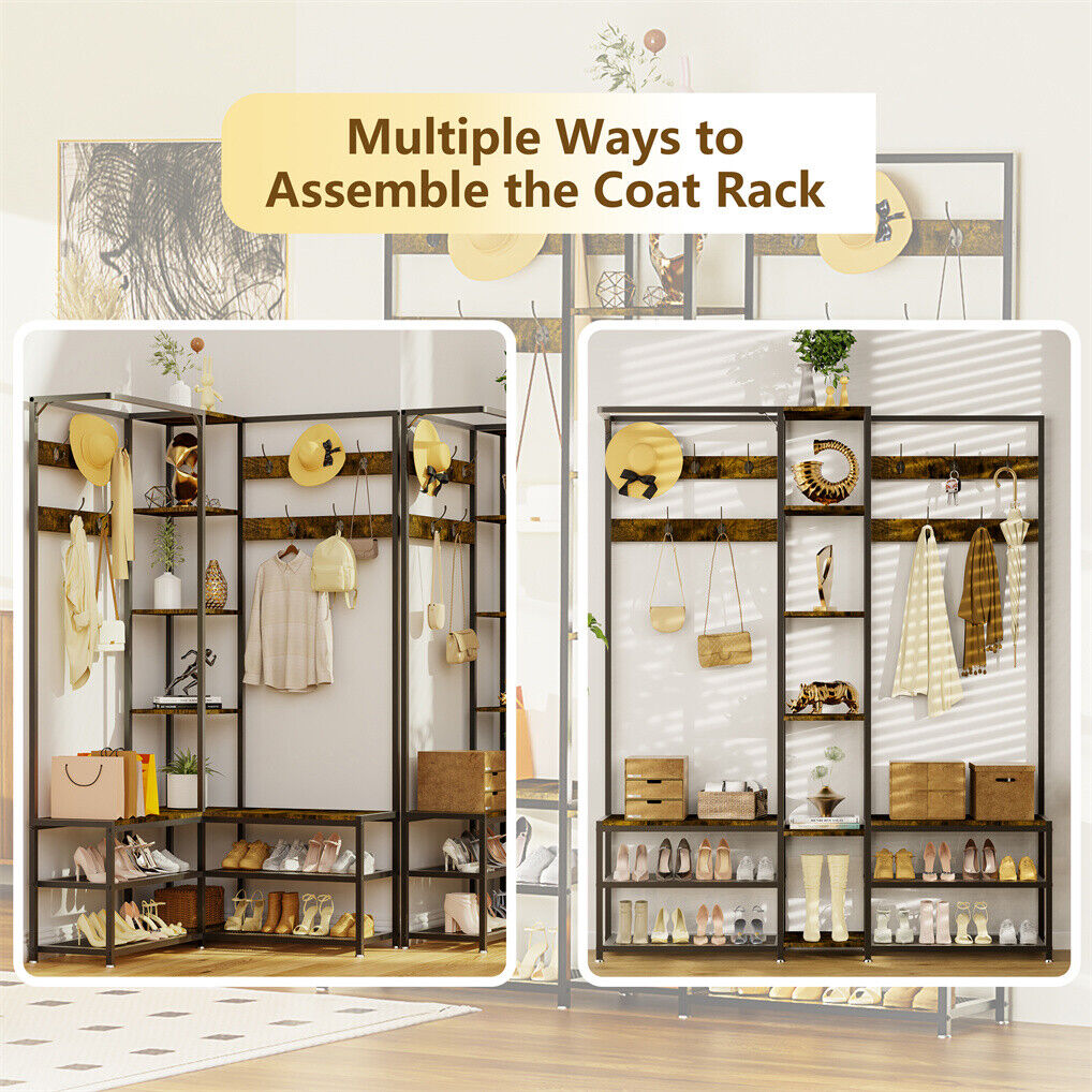 Corner Coat Stand with Shoe Bench Metal & MDF Organizer V178-67000