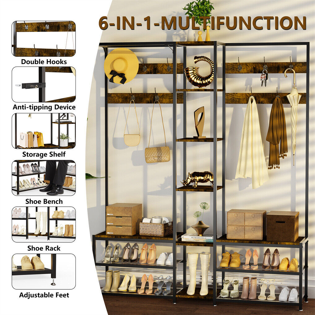 Corner Coat Stand with Shoe Bench Metal & MDF Organizer V178-67000