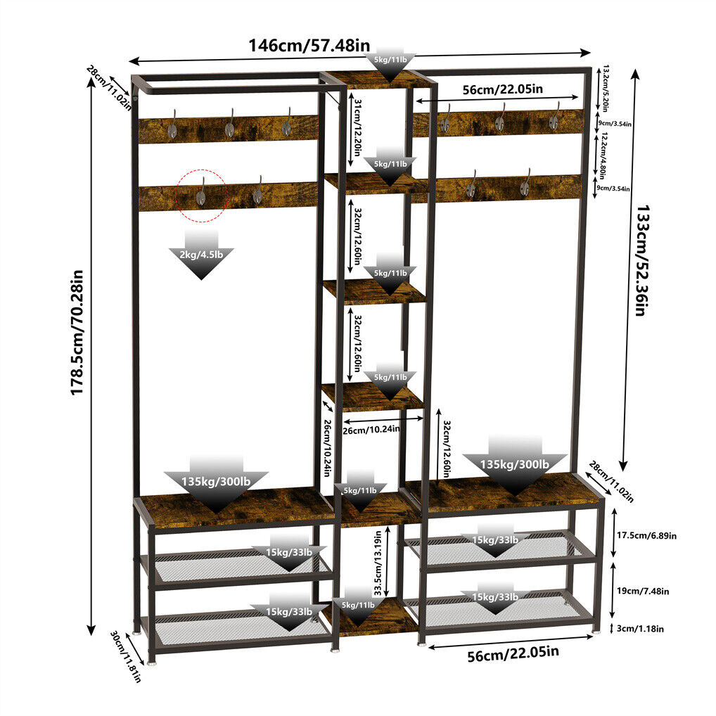 Corner Coat Stand with Shoe Bench Metal & MDF Organizer V178-67000
