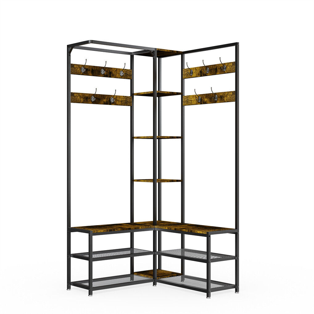 Corner Coat Stand with Shoe Bench Metal & MDF Organizer V178-67000