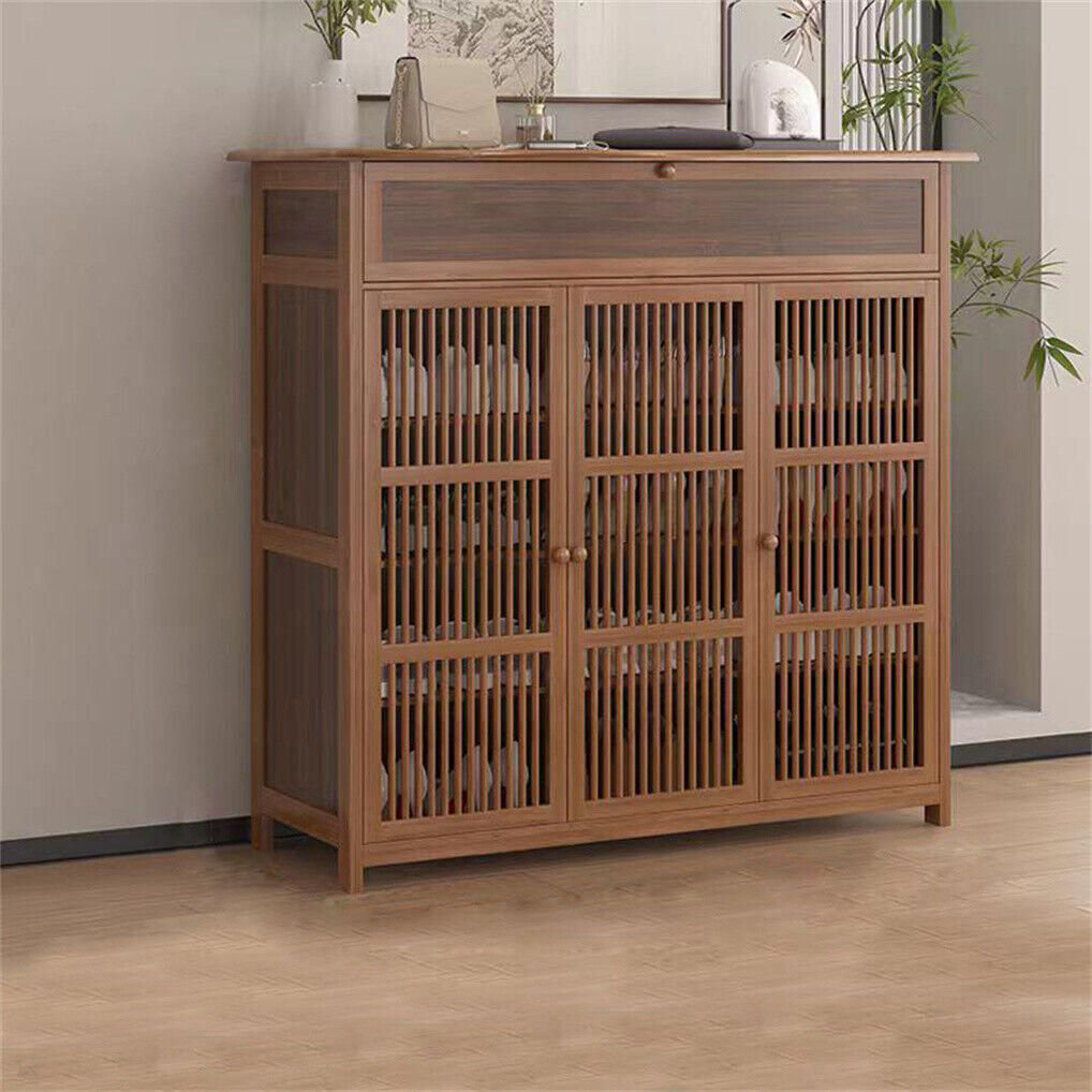 Wooden Shoe Rack XL 4 Tier 3 Doors Drawers Shelves Cabinet Organizer V178-67001