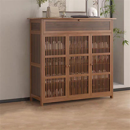 Wooden Shoe Rack XL 4 Tier 3 Doors Drawers Shelves Cabinet Organizer V178-67001