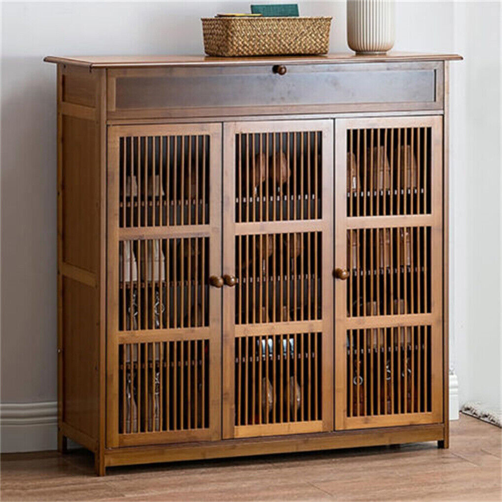 Wooden Shoe Rack XL 4 Tier 3 Doors Drawers Shelves Cabinet Organizer V178-67001