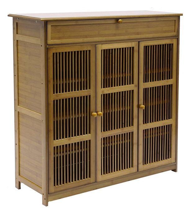 Wooden Shoe Rack XL 4 Tier 3 Doors Drawers Shelves Cabinet Organizer V178-67001