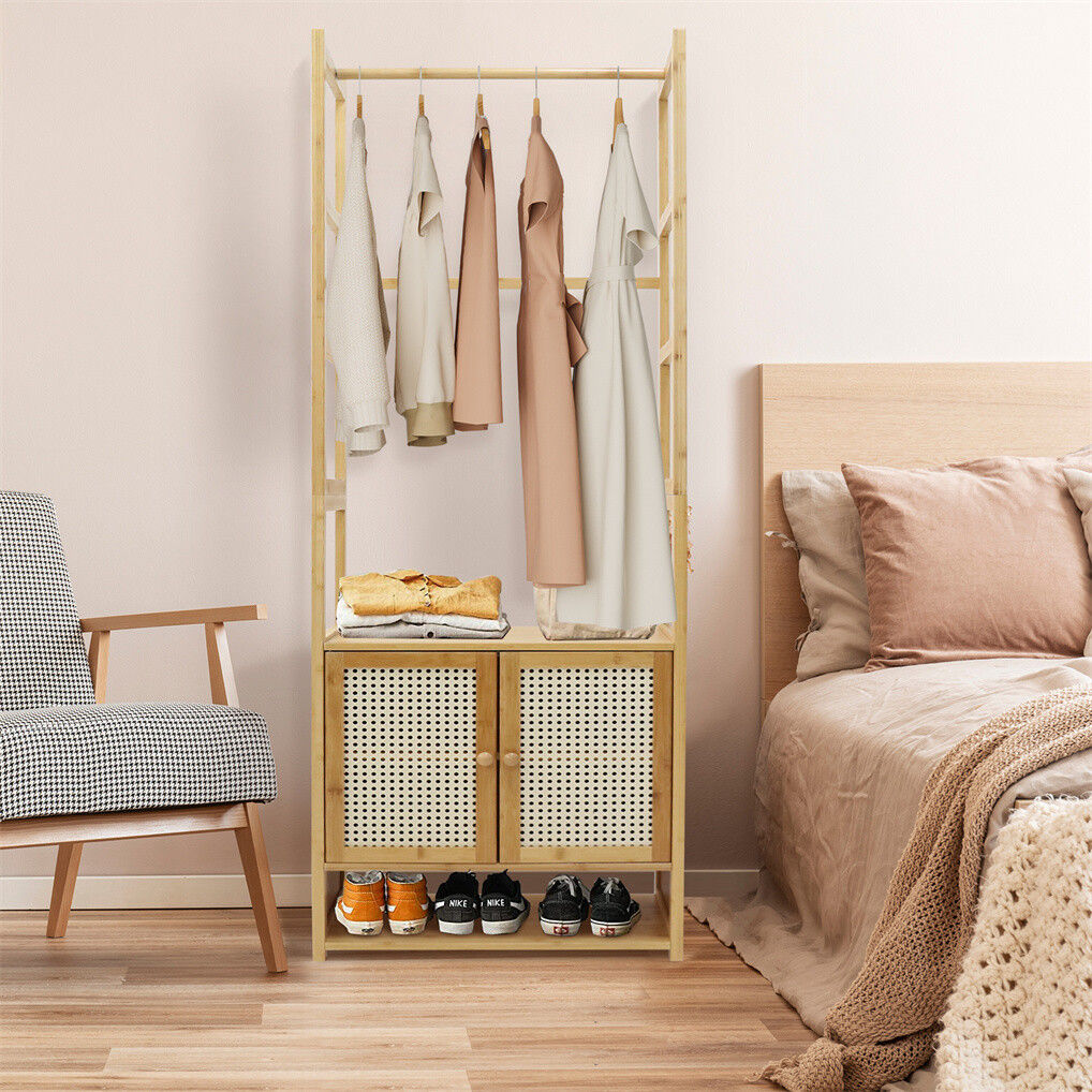 Bamboo Clothes Rack Coat Stand 168cm High Polish 53cm Length V178-67002