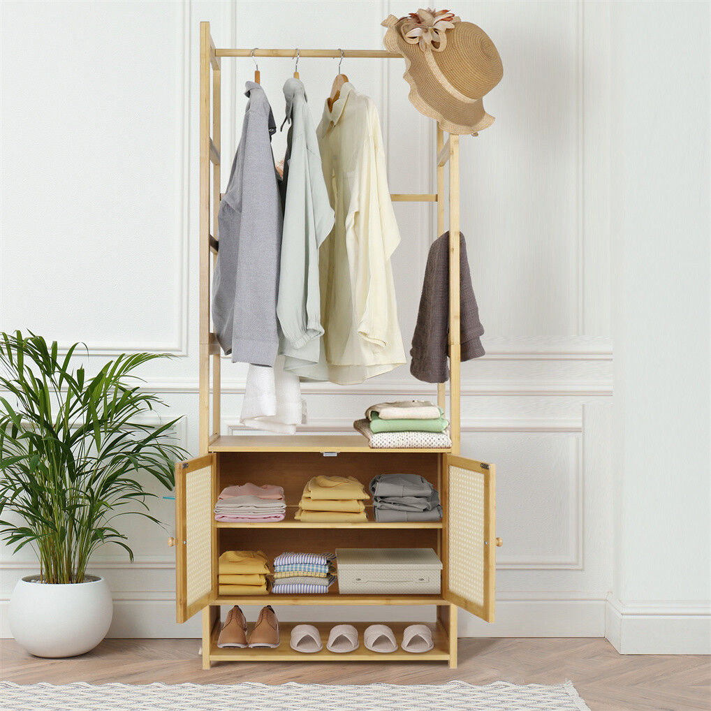 Bamboo Clothes Rack Coat Stand 168cm High Polish 53cm Length V178-67002