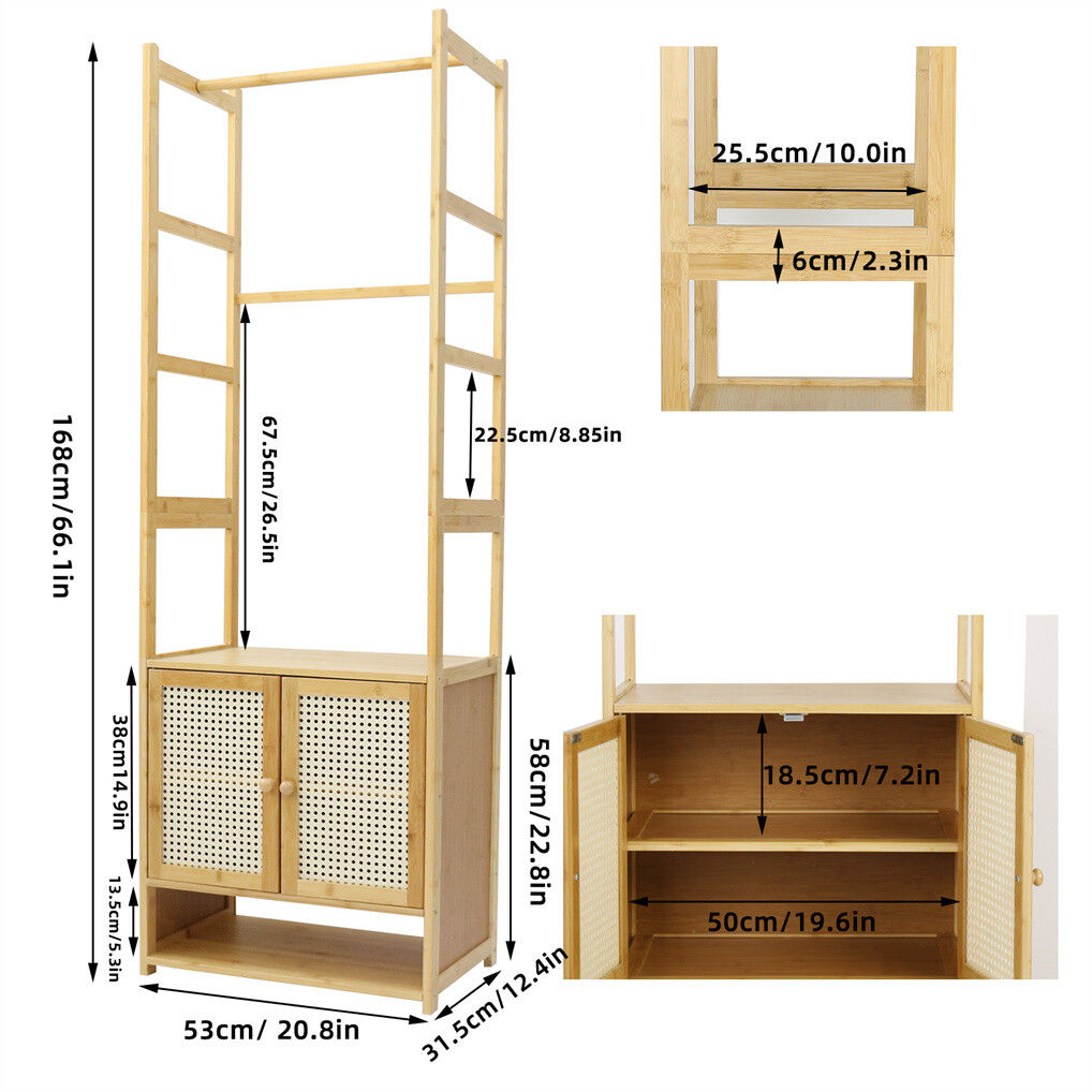 Bamboo Clothes Rack Coat Stand 168cm High Polish 53cm Length V178-67002