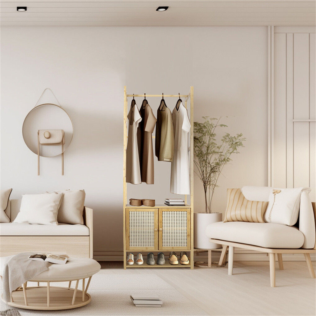 Bamboo Clothes Rack Coat Stand 168cm High Polish 53cm Length V178-67002