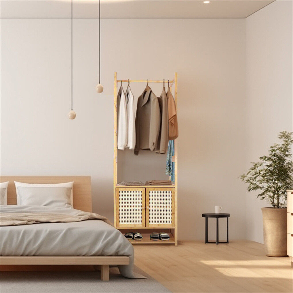Bamboo Clothes Rack Coat Stand 168cm High Polish 53cm Length V178-67002
