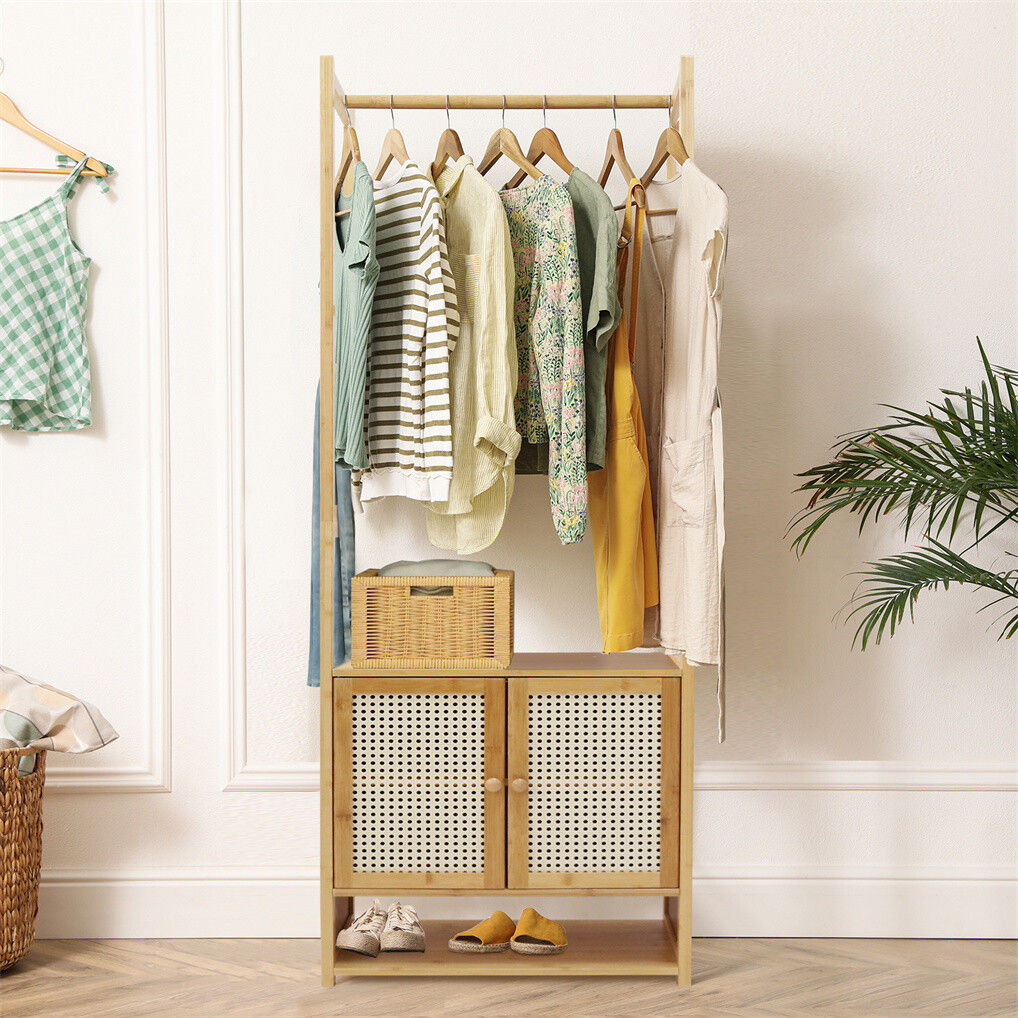 Bamboo Clothes Rack Coat Stand 168cm High Polish 53cm Length V178-67002