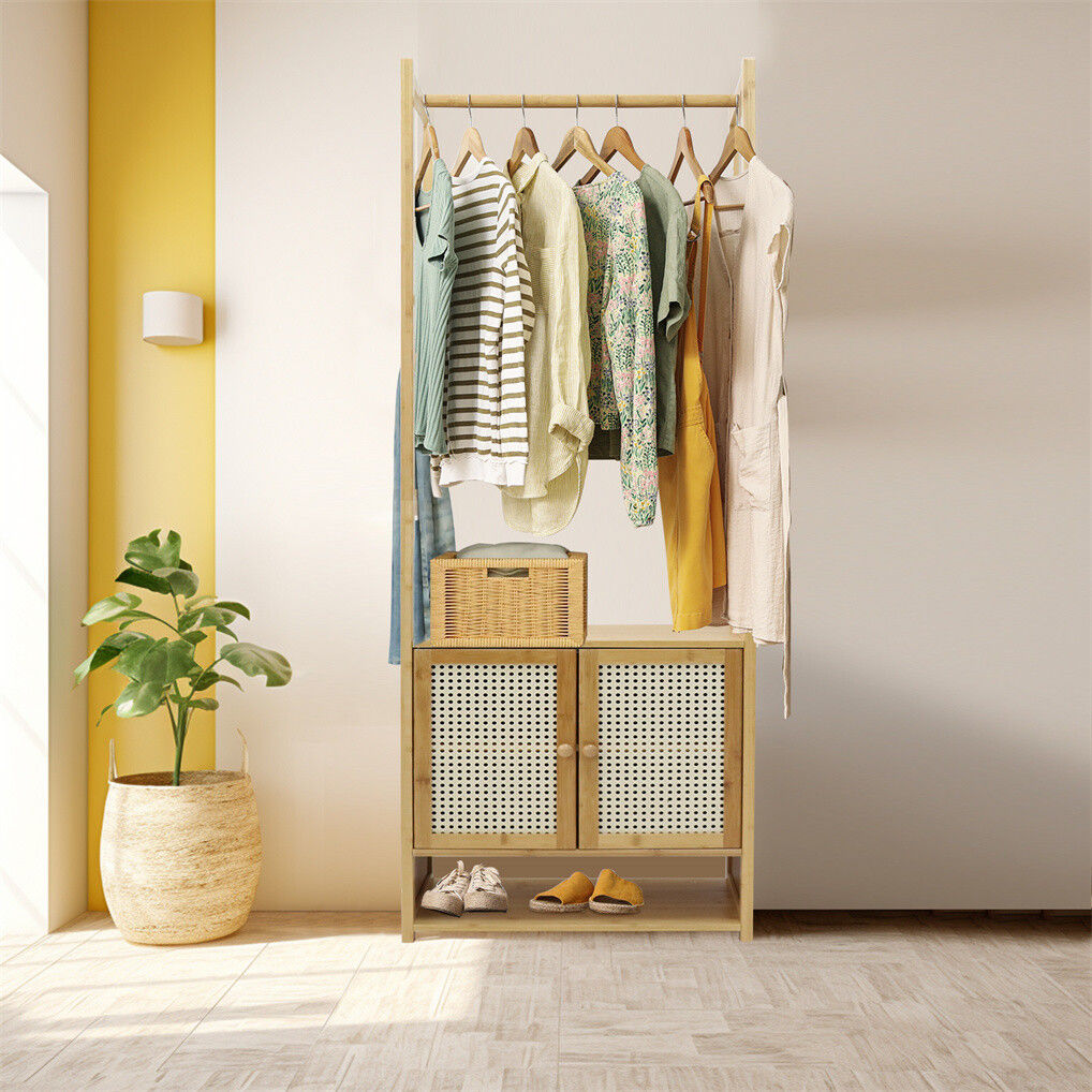 Bamboo Clothes Rack Coat Stand 168cm High Polish 53cm Length V178-67002