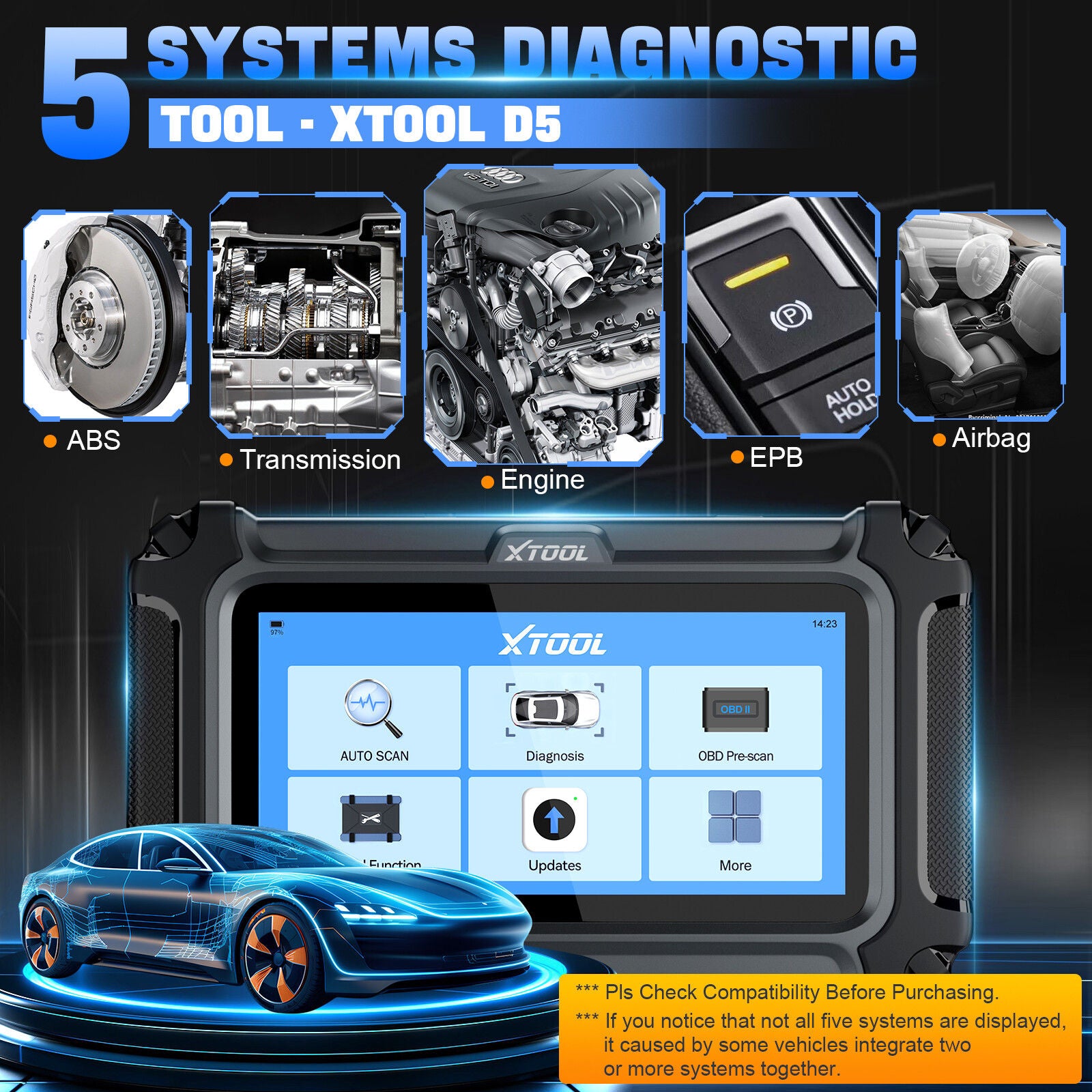 2025 D5 OBD2 Scanner ABS SRS Engine Diagnostic Tool V178-67016