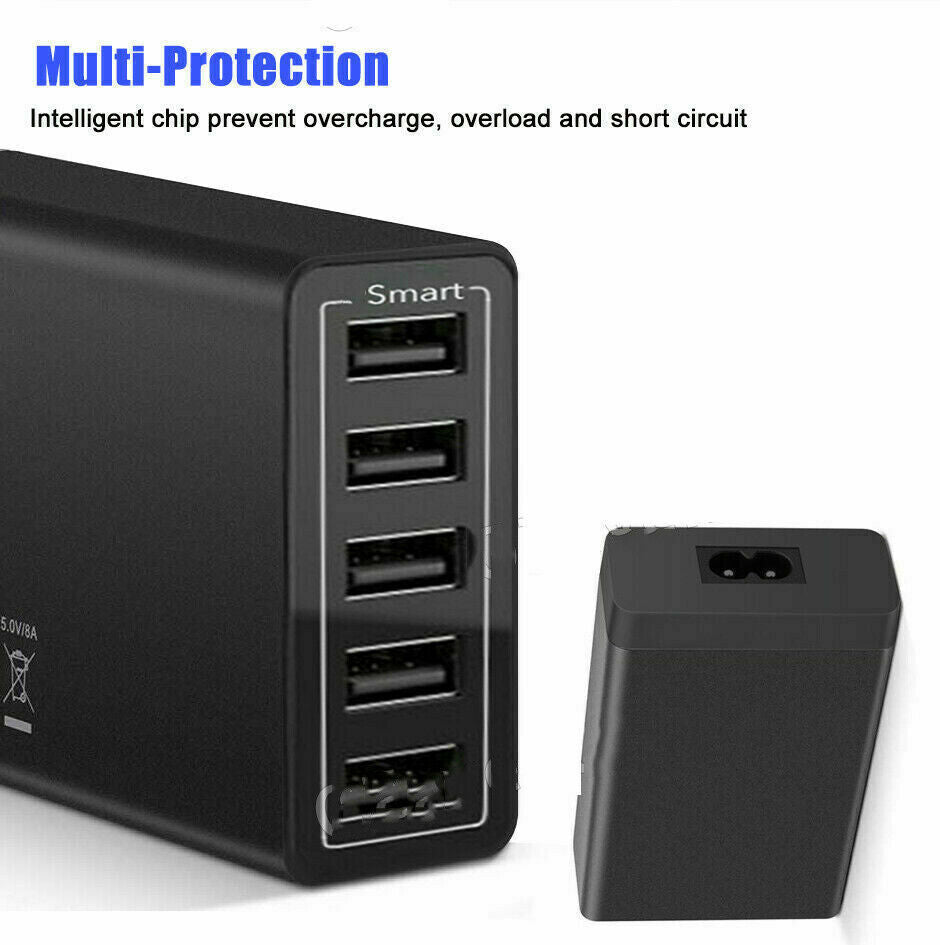 40W 5-Port USB Wall Charger Fast AC Adapter Multi Travel V178-67033
