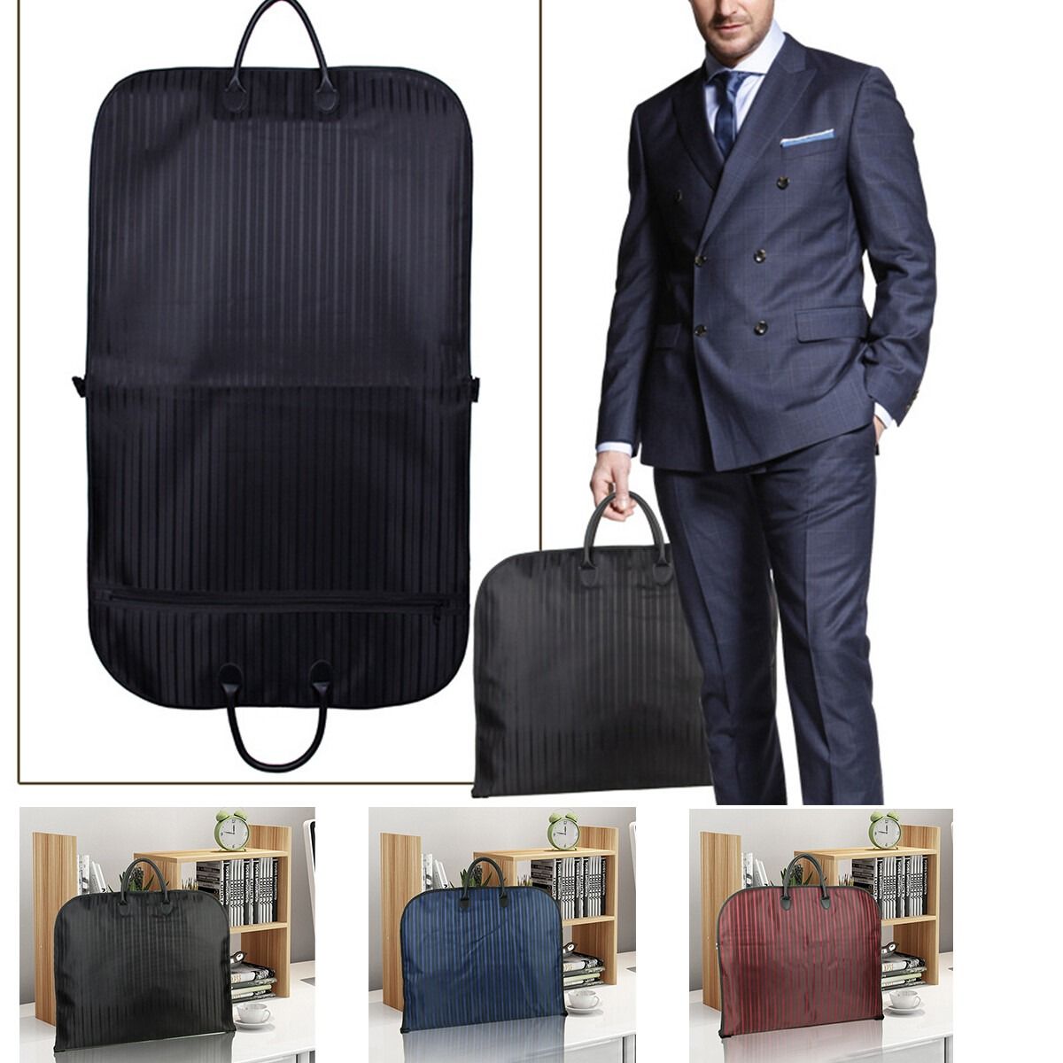 Blue Men Suit Garment Bag Zippered Dustproof Travel Organizer V178-67035