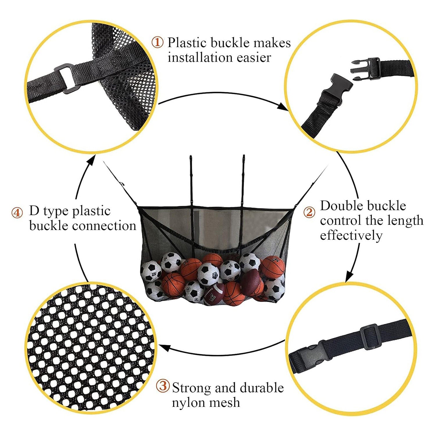 145x145CM Heavy Duty Pool Toy Storage Net Bag Adjustable Organizer V178-67044