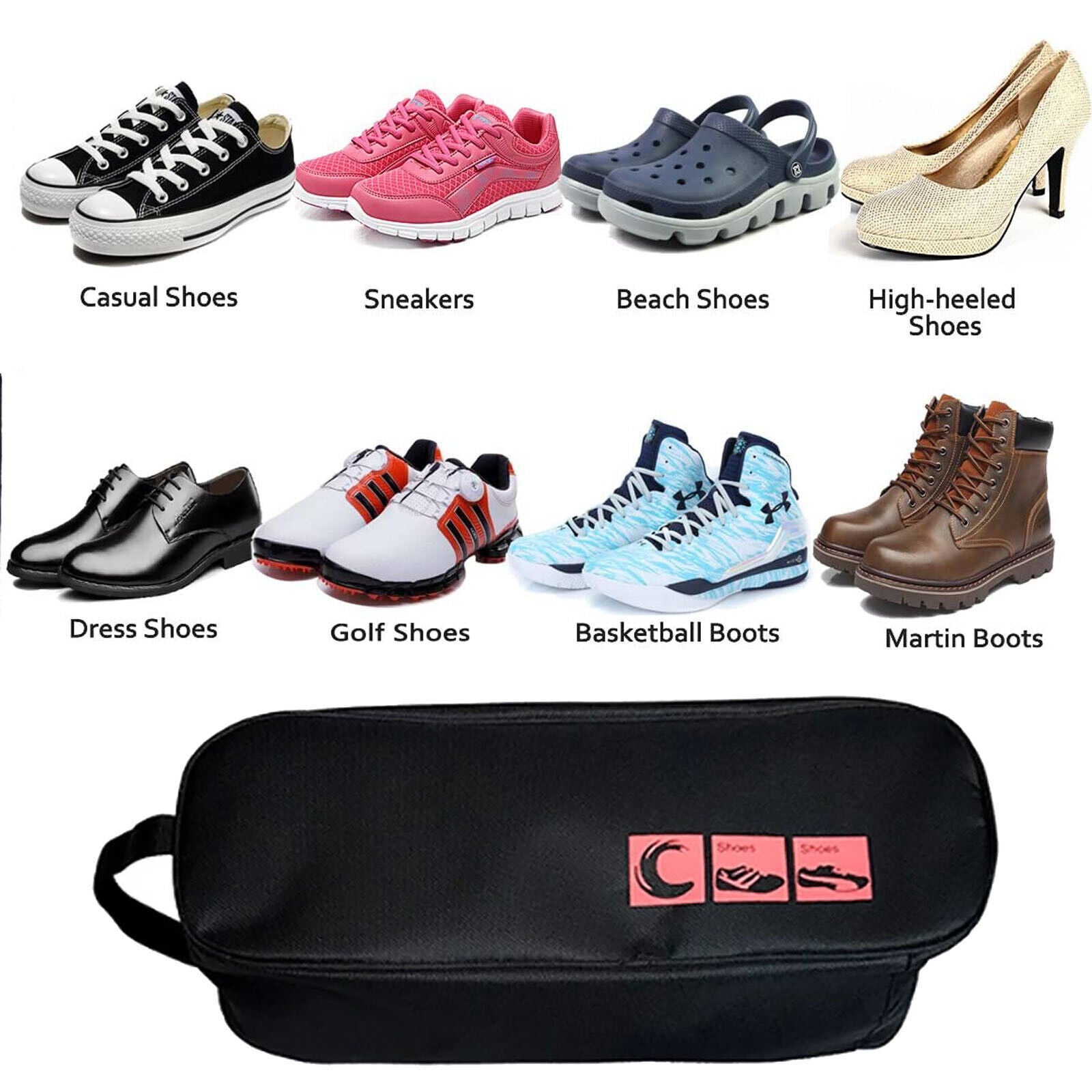 Portable Waterproof Shoe Bag with View Window 13cm High V178-67046
