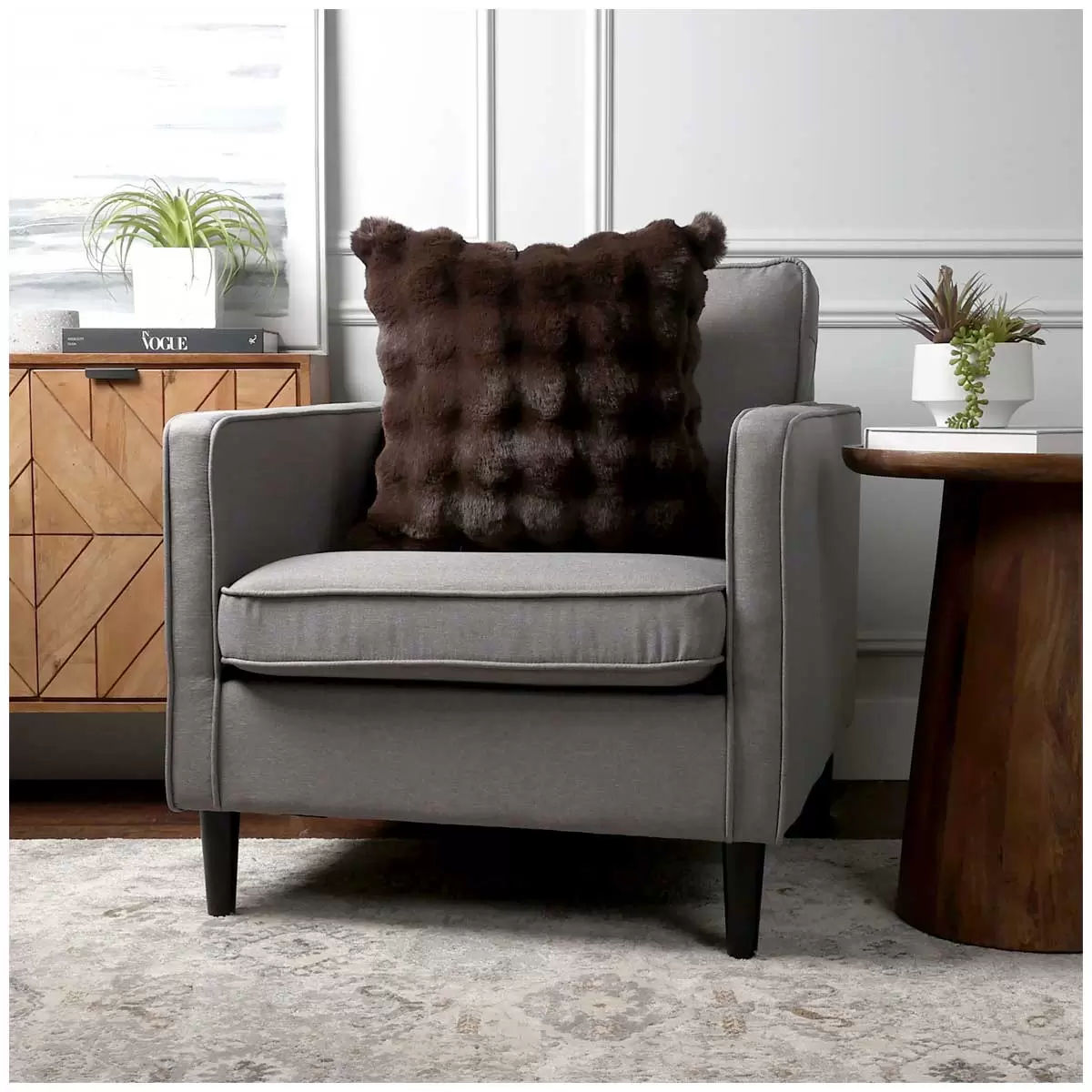 Luxe faux fur cushion 55 x 55cm dark brown V178-67282