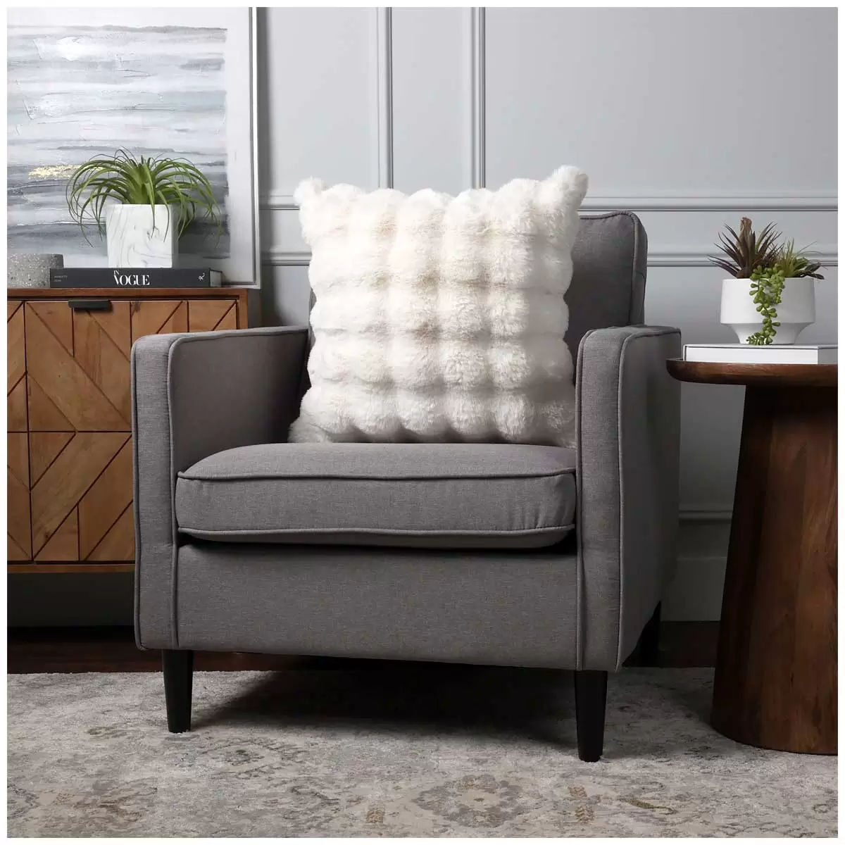 Luxe faux fur cushion 55 x 55cm ivory V178-67285