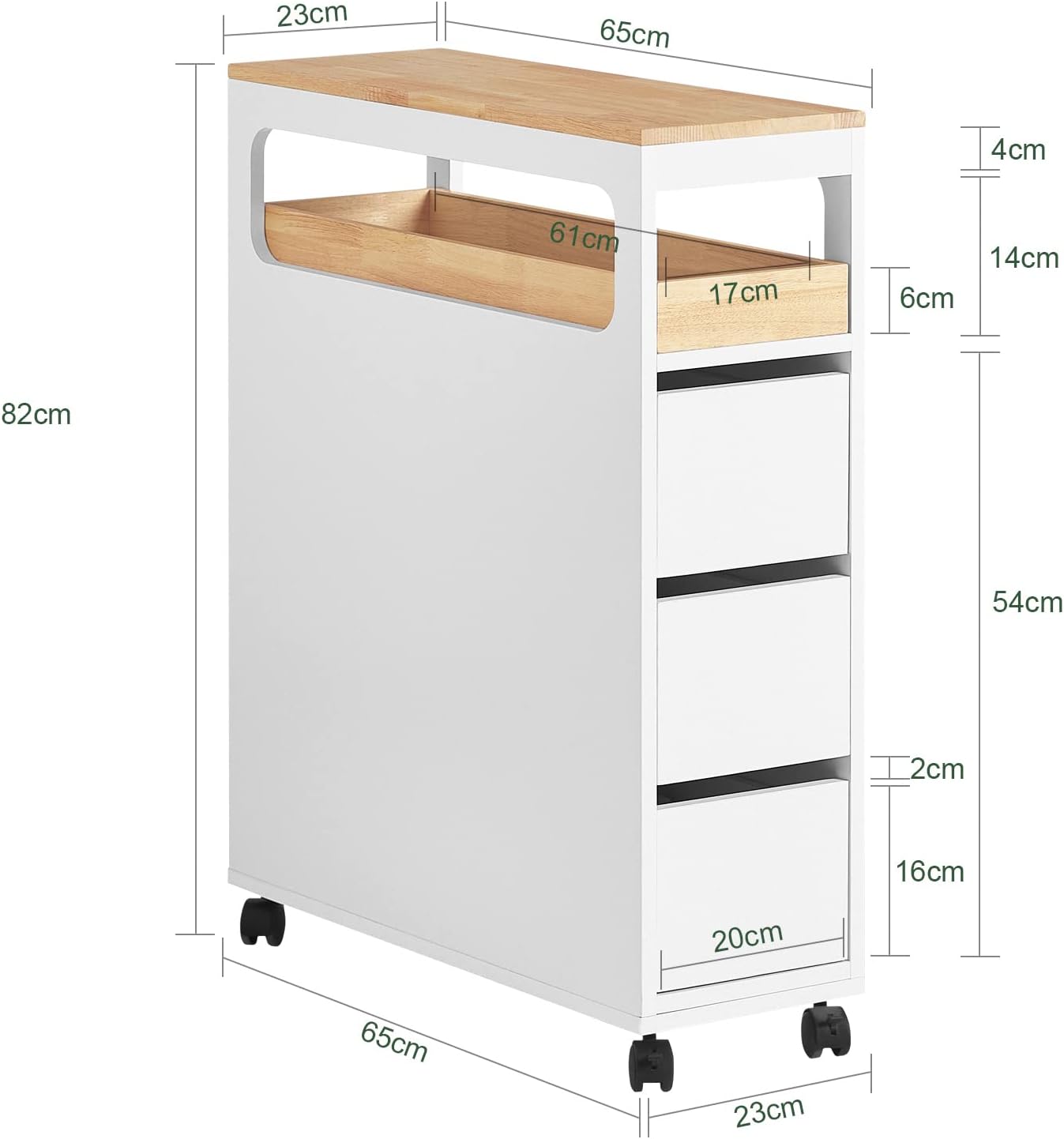 Storage Cart Narrow Cabinet Wheels Tray Drawers V178-67884