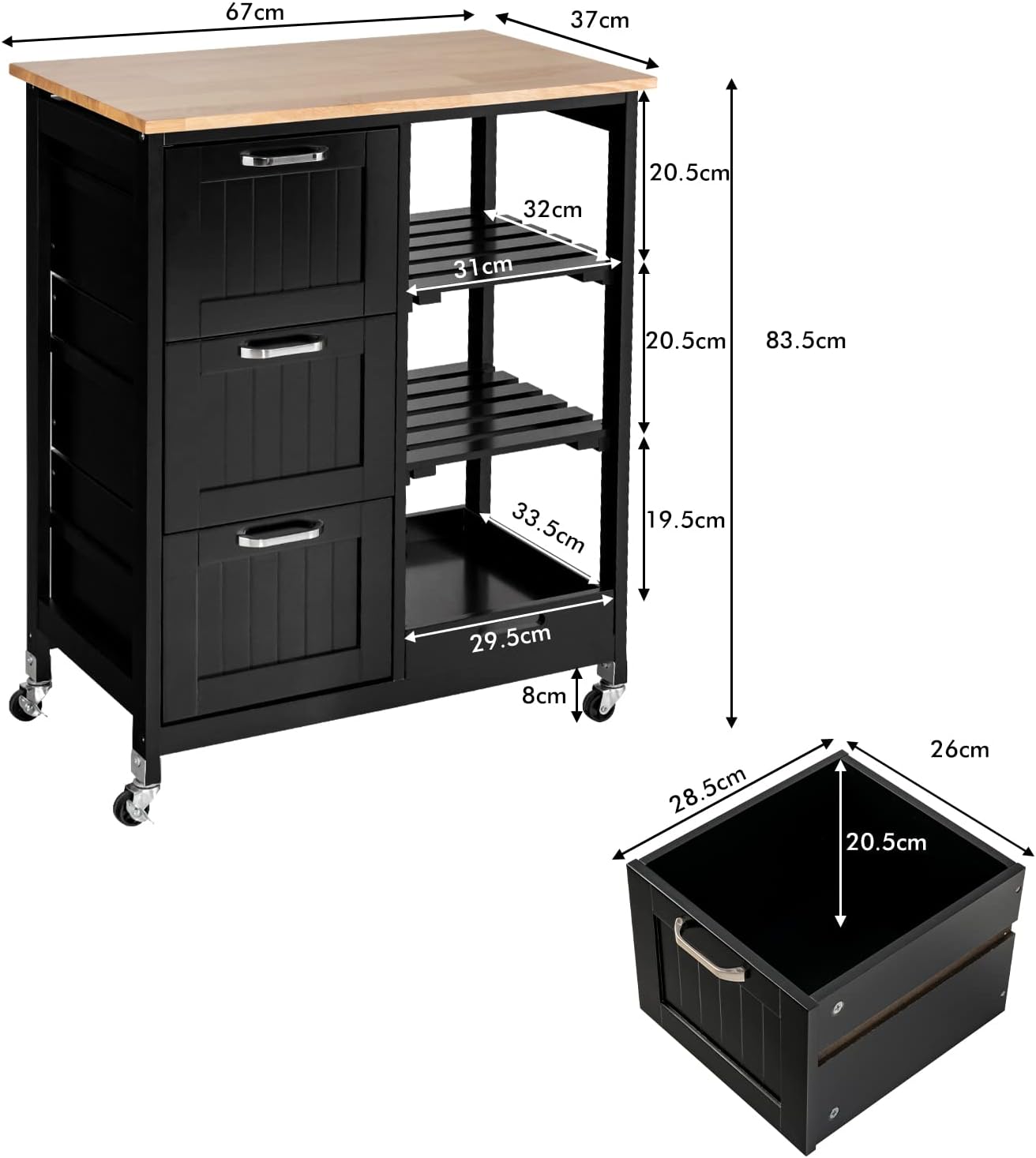Kitchen Island Cart with Storage, Drawers, Shelves V178-68284