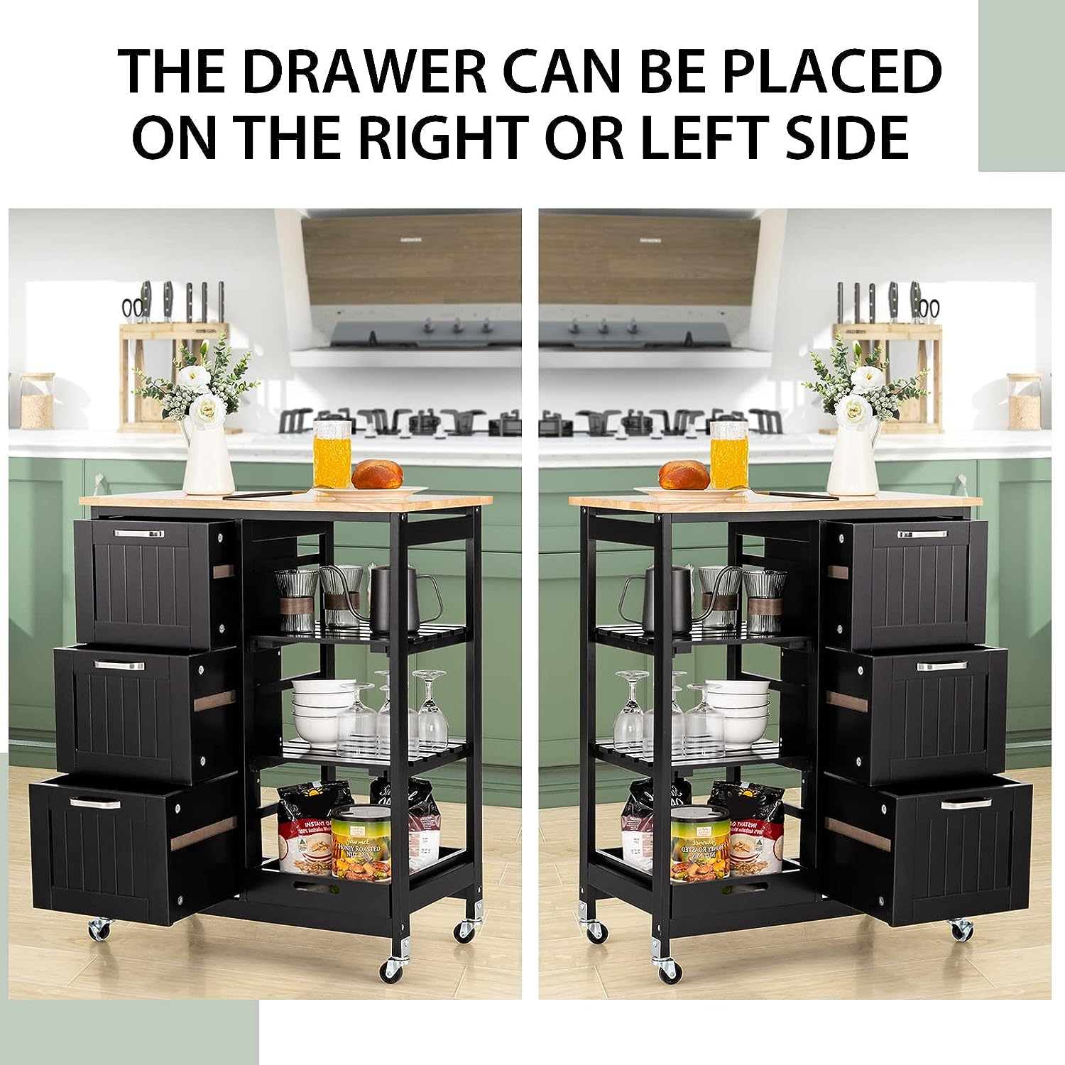 Kitchen Island Cart with Storage, Drawers, Shelves V178-68284