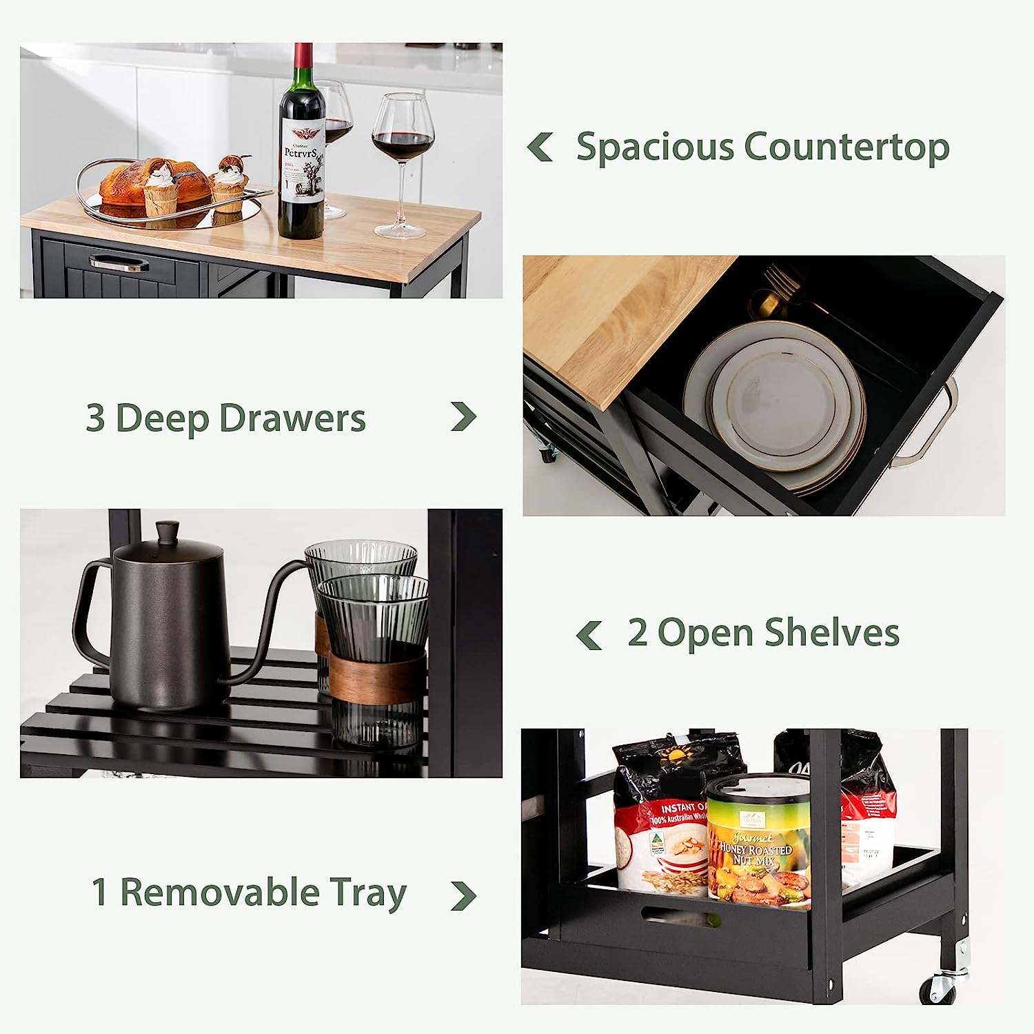 Kitchen Island Cart with Storage, Drawers, Shelves V178-68284