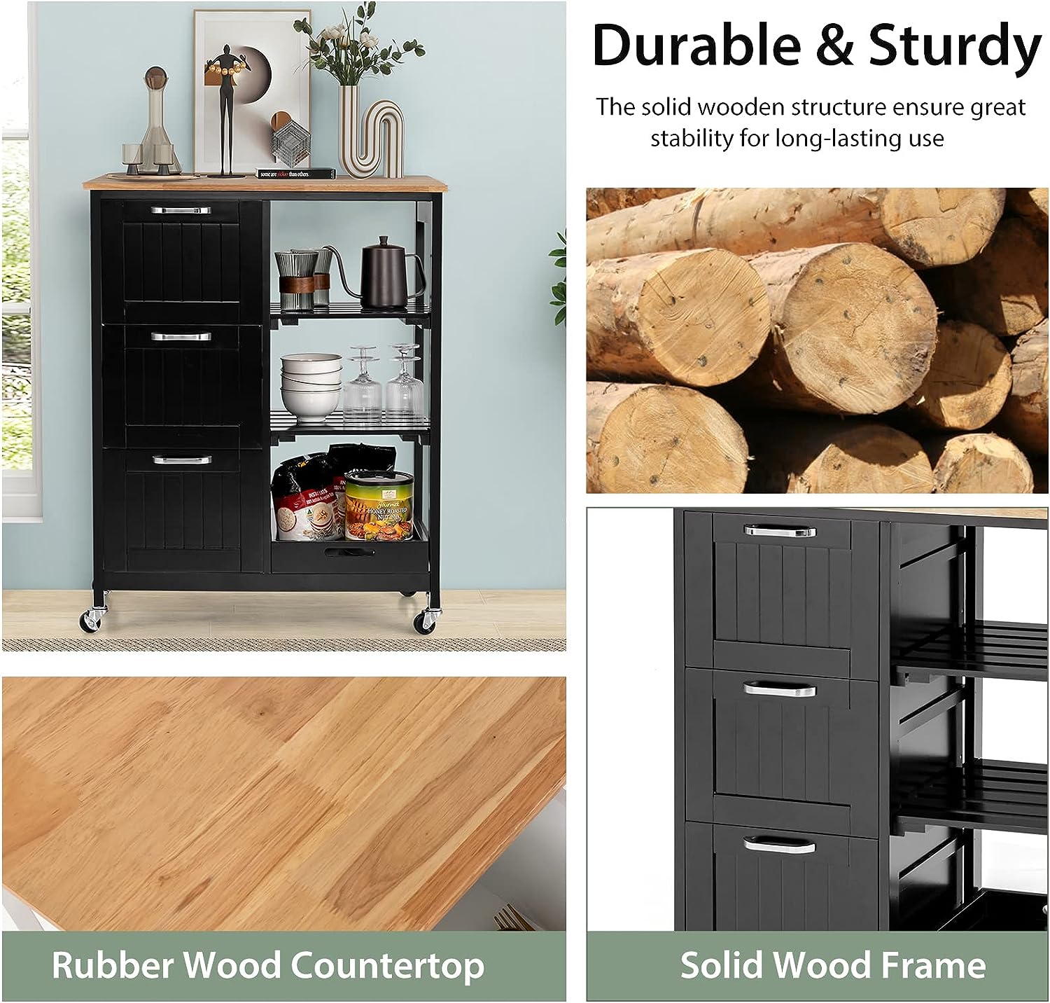 Kitchen Island Cart with Storage, Drawers, Shelves V178-68284