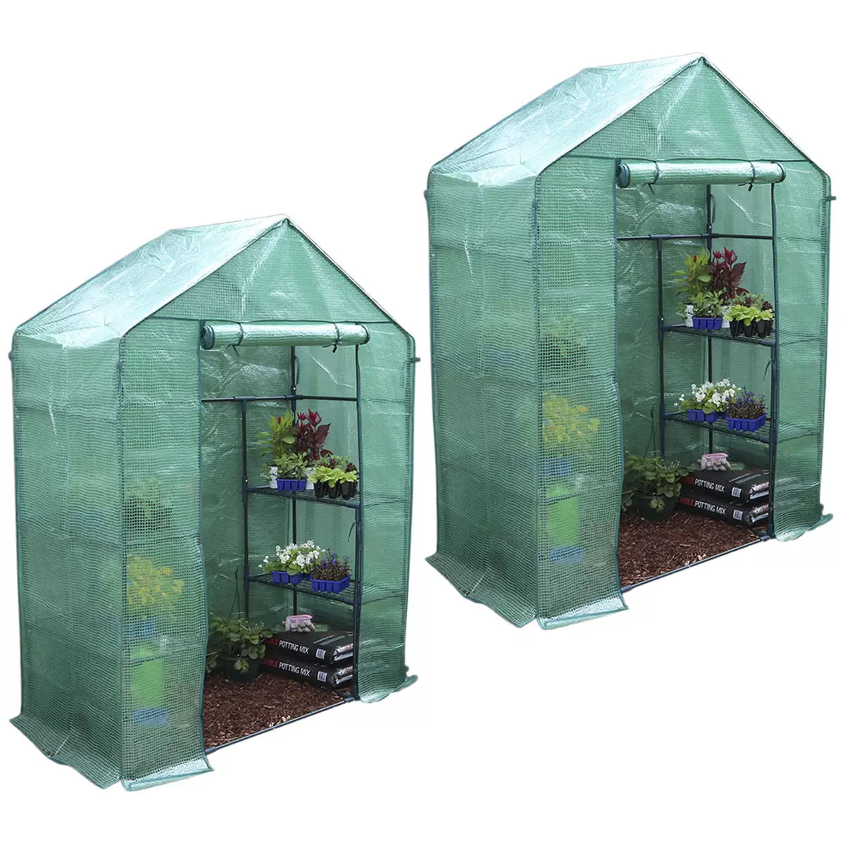 Walk-in Greenhouse 2 Tier Twin Pack, 195 x 143 x 73 cm V178-68901