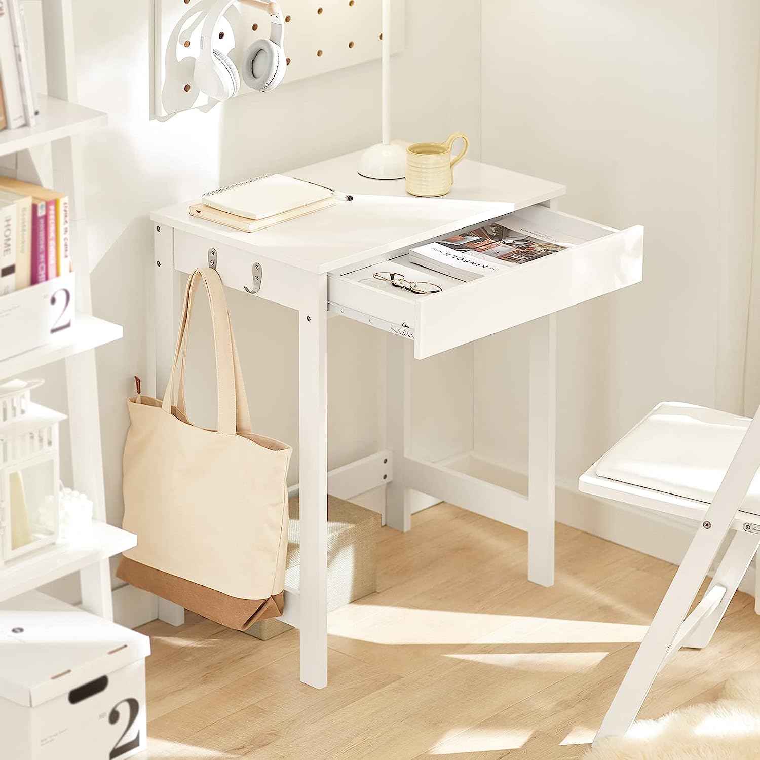 Small White Desk with Drawer Hooks V178-8184