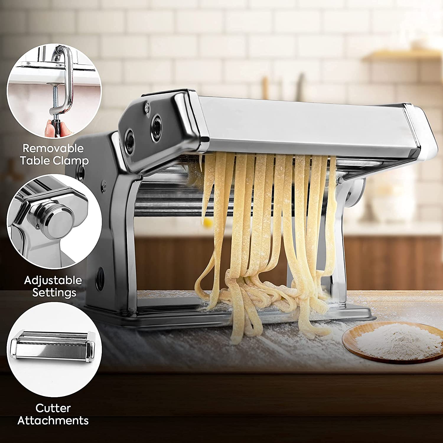 Pasta Maker Manual Steel Machine with 8 Adjustable Thickness Settings V178-82511