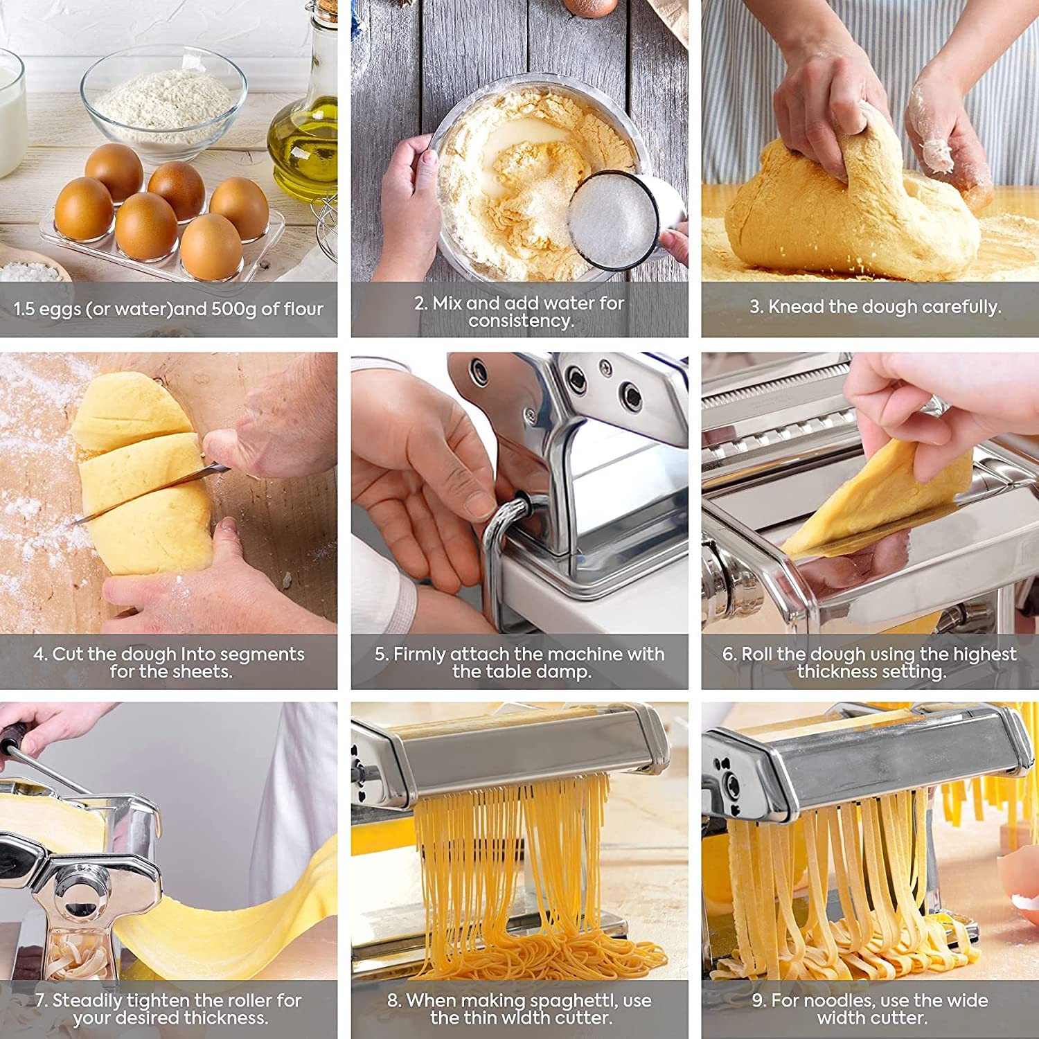 Pasta Maker Manual Steel Machine with 8 Adjustable Thickness Settings V178-82511