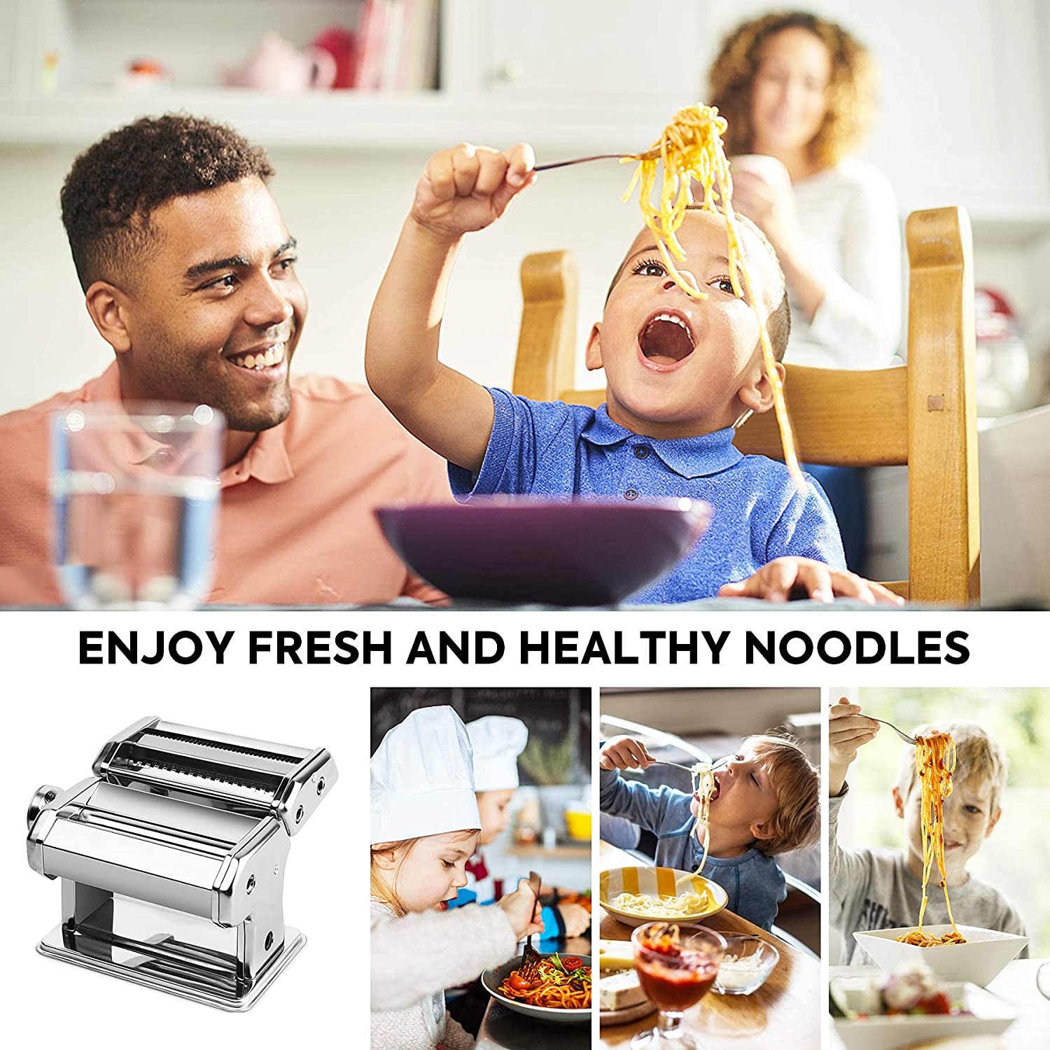 Pasta Maker Manual Steel Machine with 8 Adjustable Thickness Settings V178-82511