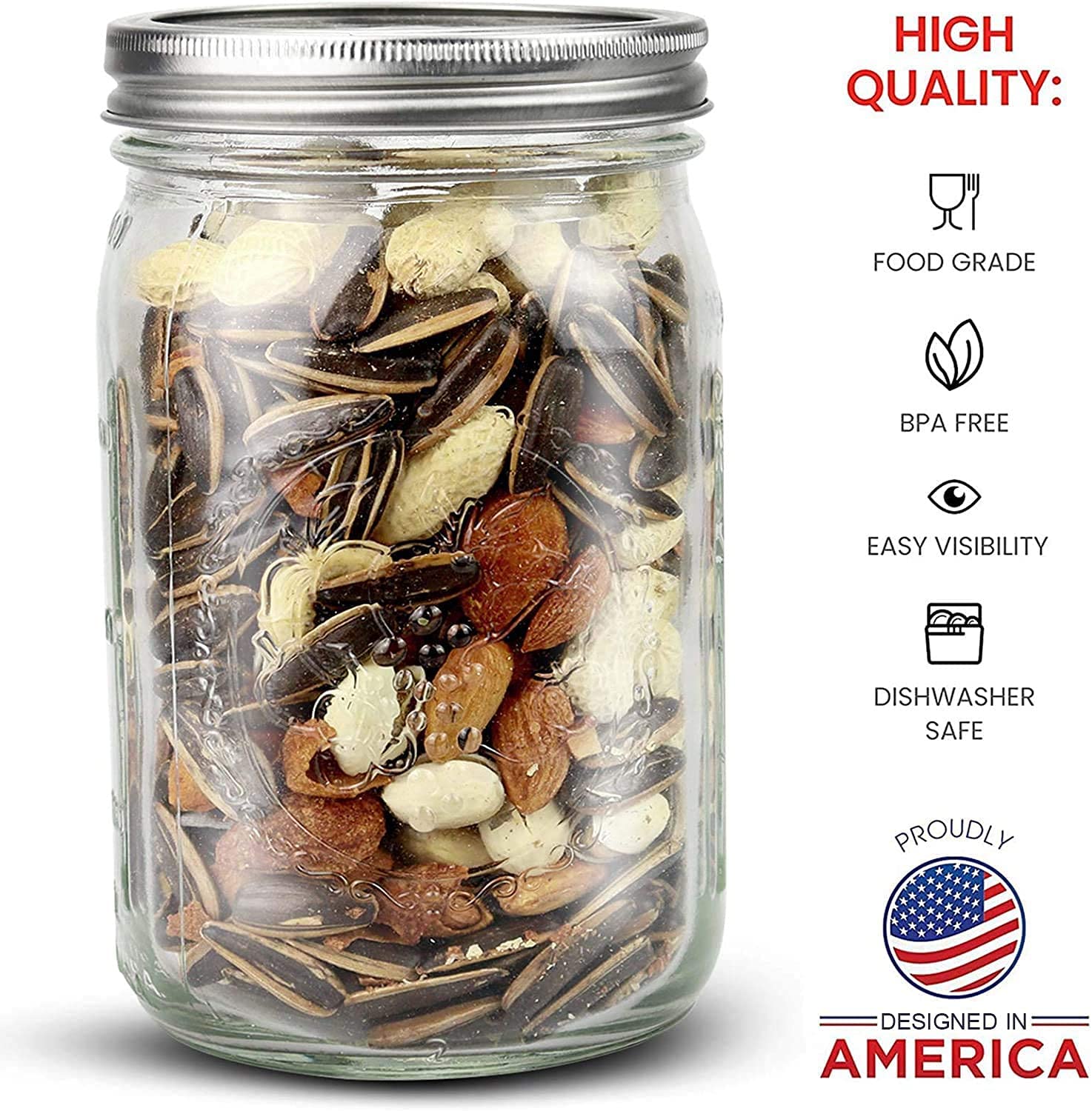 12 Pieces Canning Jars - 480ml Mason Jar Empty Glass Spice Bottles with Airtight Lids and Labels V178-82528